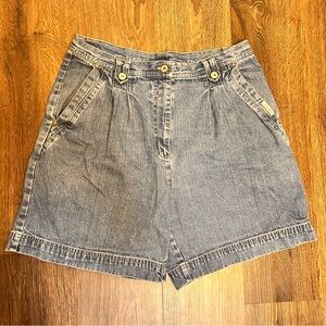 Vintage Bill Blass Jean Mom Shorts Size 14‎ Pleated High Waisted Blue Denim